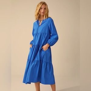 CLOSED-Anthropologie Stella Tiered Midi Dress Cotton Bluebird Blue Medium (8)